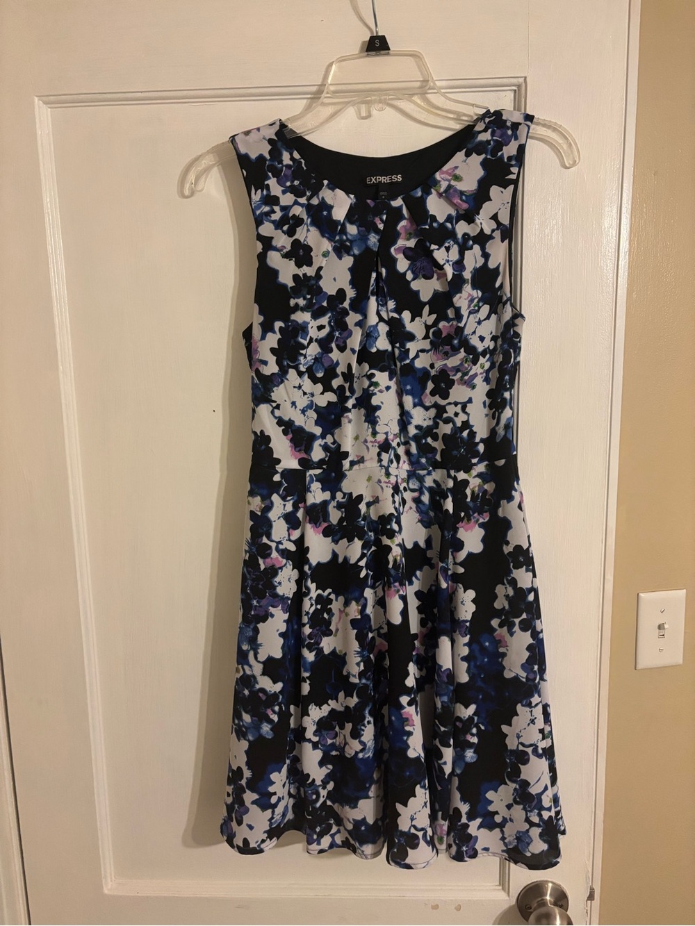 Express Sleeveless Midi Dress in Black, Blue and White Floral